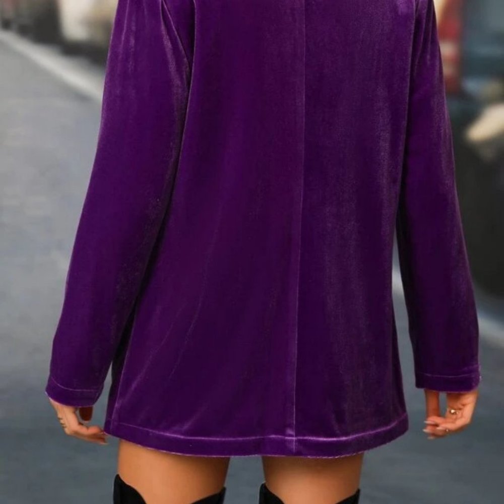 button closure Shawl Collar Velvet Blazer Purple - Picture 7 of 7